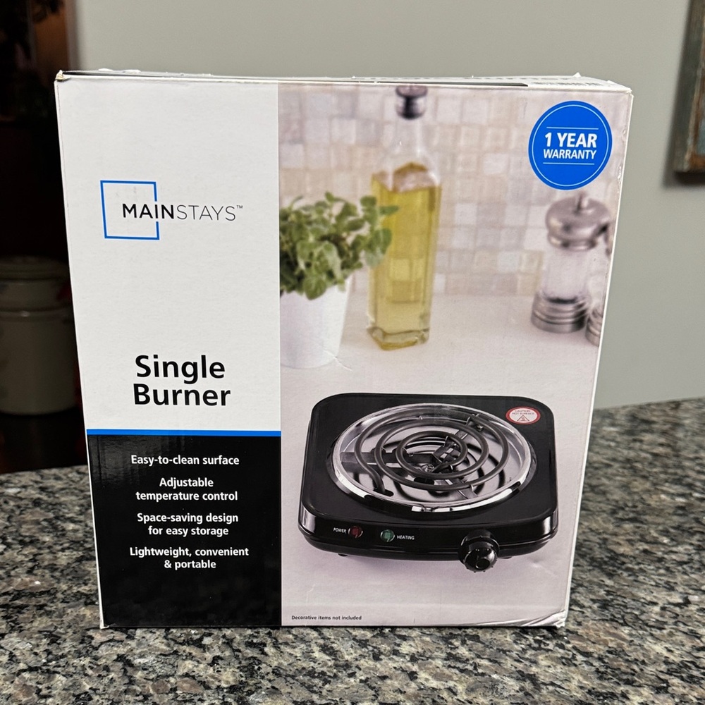 Mainstays Black Single Burner NEW